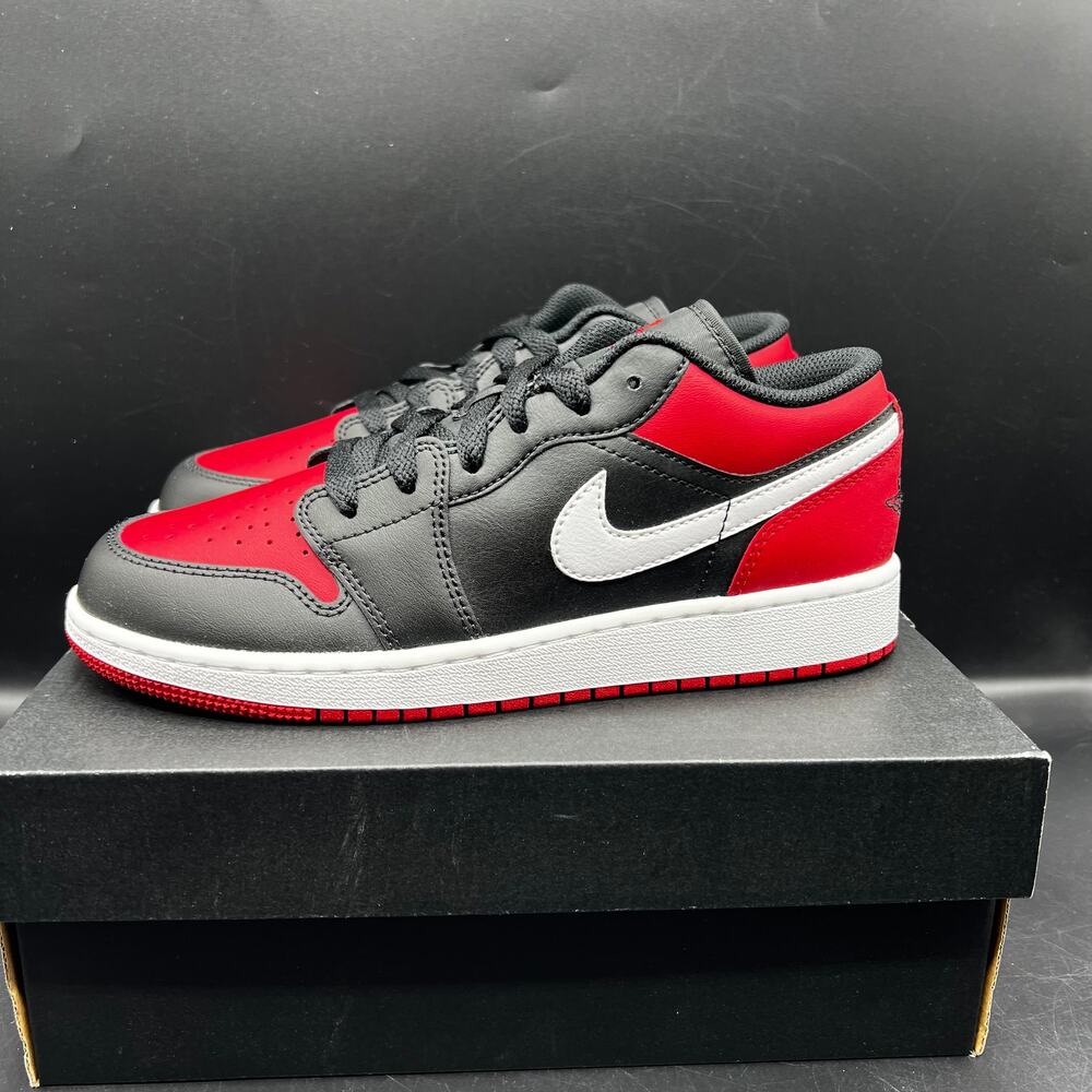NEW Air Jordan 1 Low Bred Gym Red Black White 553560-066 Size 5.5Y /7 Womens
